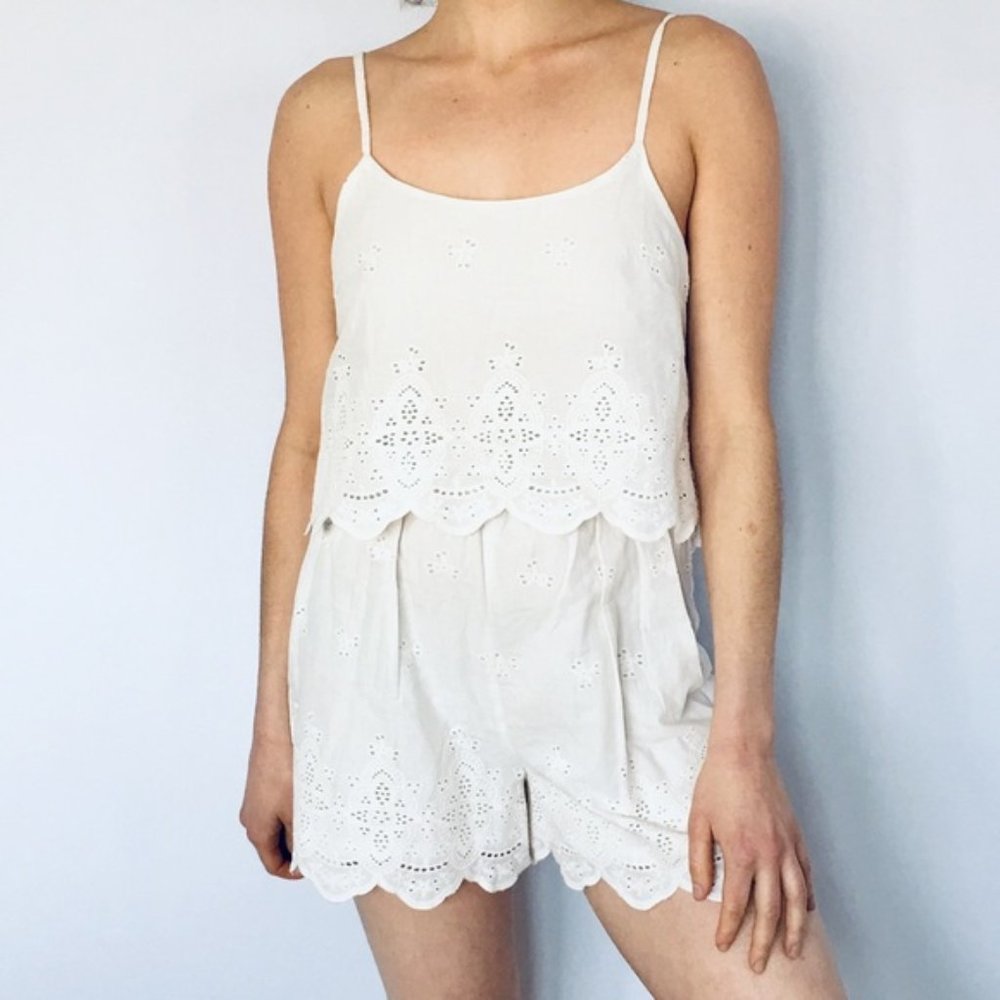 White Cotton Eyelet Lace Romper